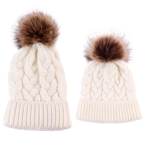 Mother - Daughter Warm Knitted Hats