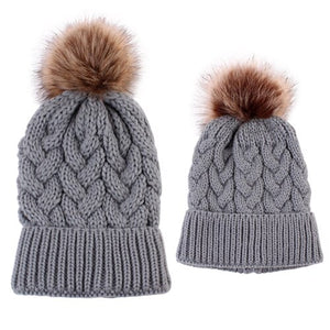 Mother - Daughter Warm Knitted Hats